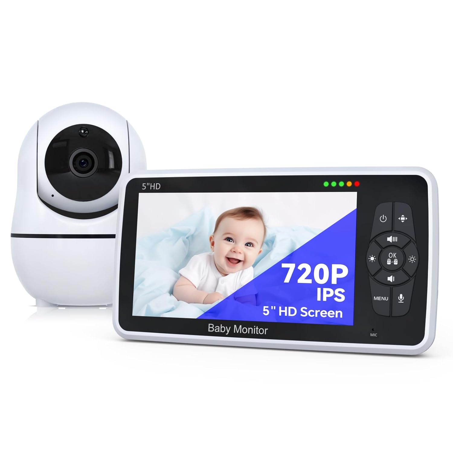 Babystar Baby Monitor with Camera and Audio, 720P HD Resolution 5 Inch Display, Up to 22 Hours Battery, Remote Pan-Tilt Zoom, No WiFi, VOX, Night Vision, 2-Way Audio, Lullabies, Temperature Sensor