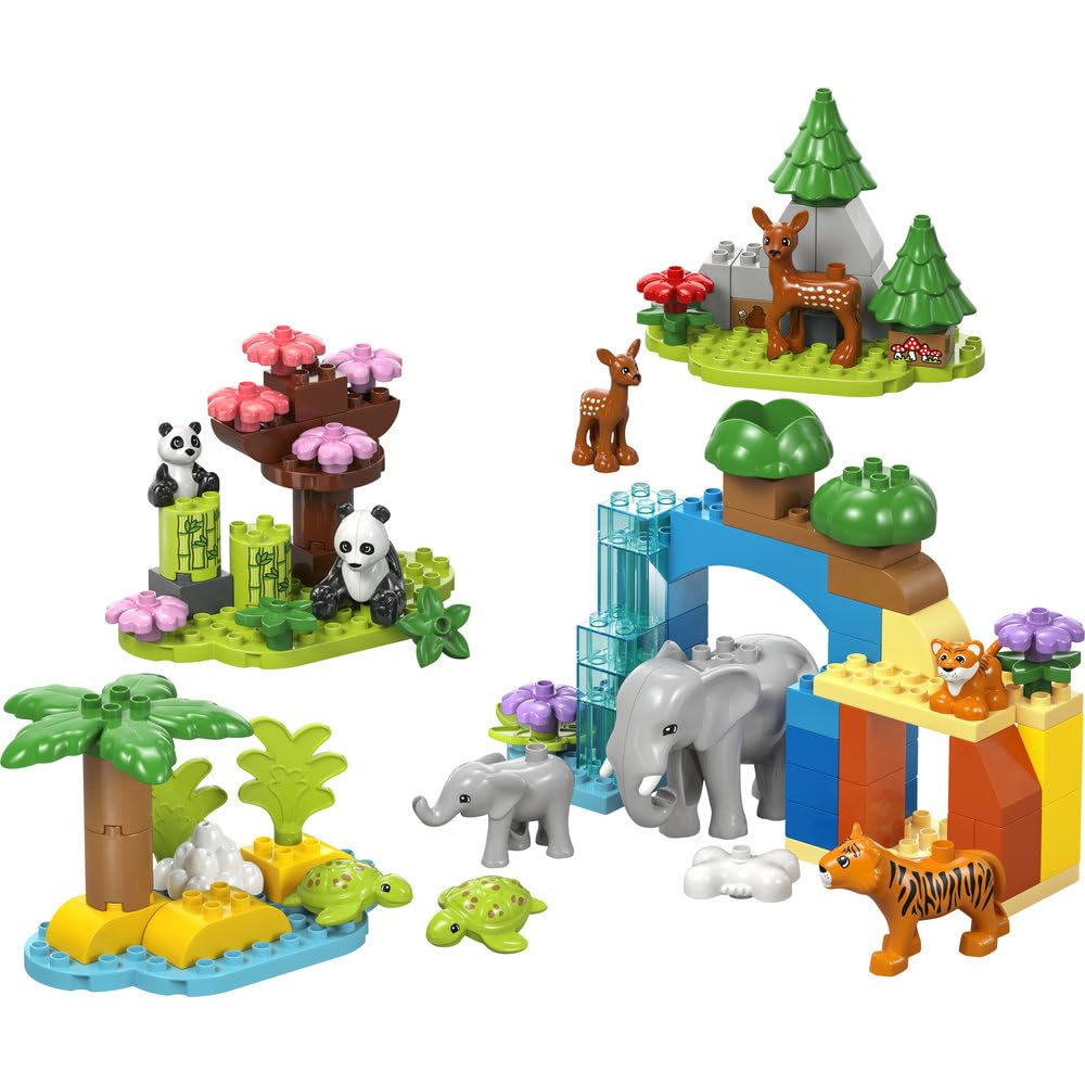 LEGO DUPLO Rodziny dzikich zwierząt 3 w 1 10446 | dzikie zwierzęta 3 w 1, klocki dla 2-latka, prezent dla dziewczynki i chłopca 2+, 92 elementy