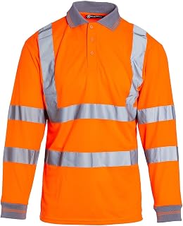 Blackrock Orange Long Sleeve Hi Vis Polo Shirt for Men & Women, Reflective Long Sleeve Hi Vis T Shirt, Hi Viz Polo Tops Safety Workwear Security Polo Shirts for Men, Fully EN Certified – Size Medium