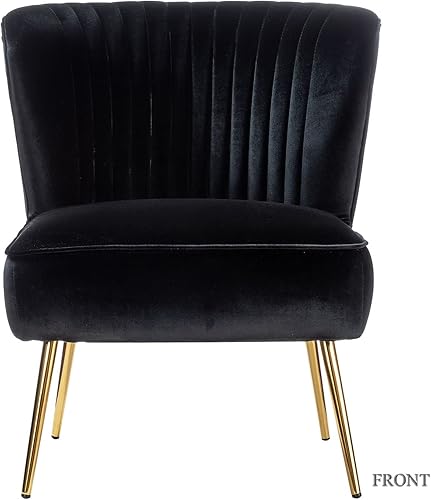 Miniatura 8 de Tina's Home Silla decorativa de terciopelo sin brazos, silla auxiliar pequeña tapizada moderna con patas doradas, cómoda y bonita silla con respaldo