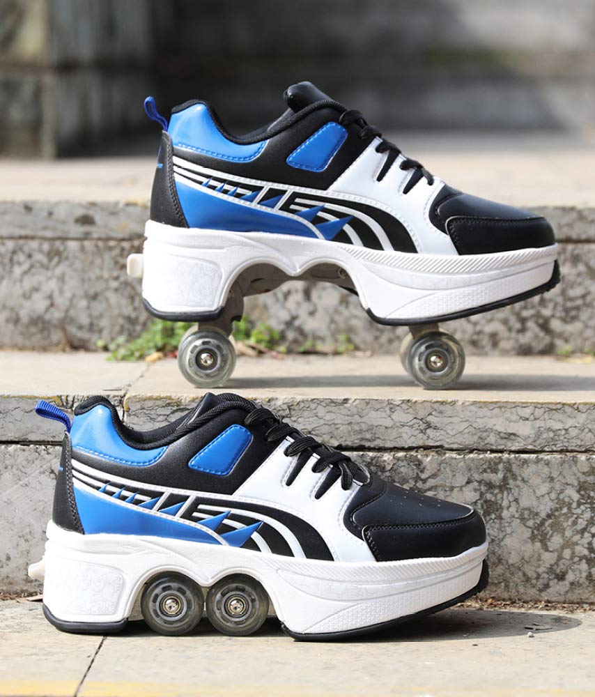 JTKDL Inline-skate, 2-in-1 multifunctionele schoenen, verstelbare quad rolschaatsen voor skaten, hardlopen