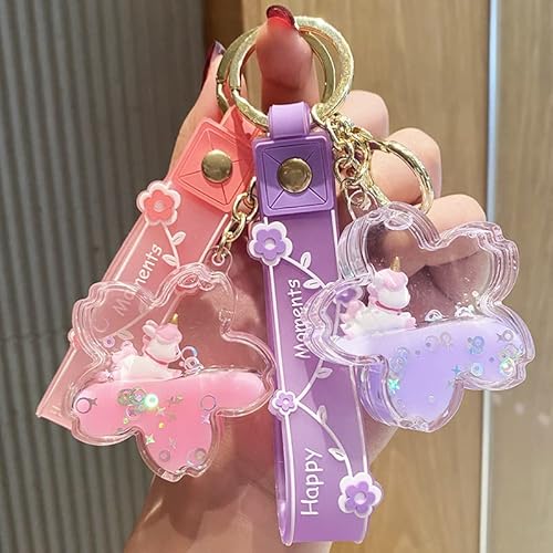 Hsyhere Women Girls Beautiful Elegant Dreamy Horse Cherry Blossom Sakura Bottle Keychain Flowing Sand Keychain, Romantic Fresh Spring Summer Moving Sand Leaves Keyring Bag Pendant Car Key -Purple #TOP1