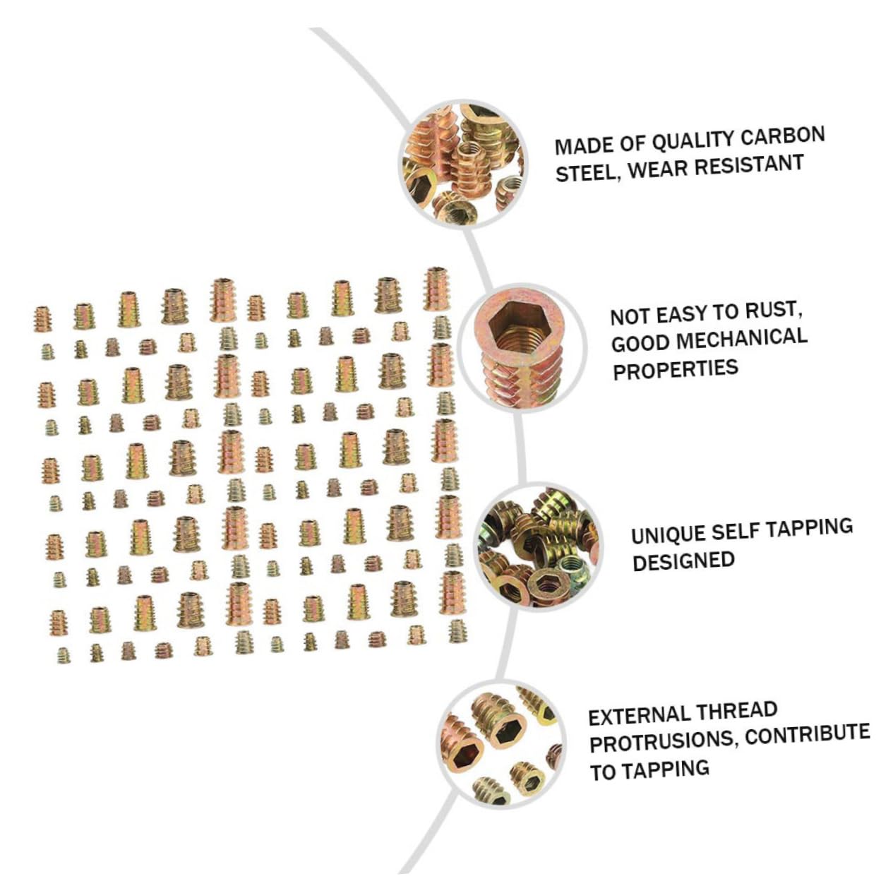460pcs Threaded Insert Nut Nut Assortment for Wood Furniture Easy to Install Self-Tapping Design for Cabinet and Furniture Assembly