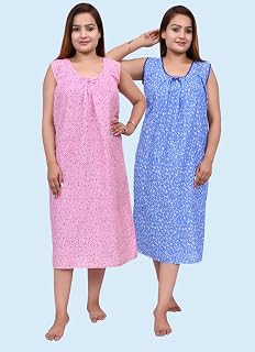Swastik Stuffs Women's/Girl's Short Midi Cotton 3/4 Nighty, Night Wear, Maxi, Nightshirt(Pack of 2) Price In India