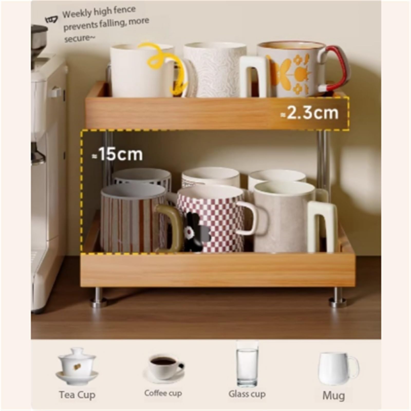 Tassenregal Mehrschichtiger Getränkehalter aus massivem Holz, offener Kaffee-Ecktisch, Seitenaufbewahrung
