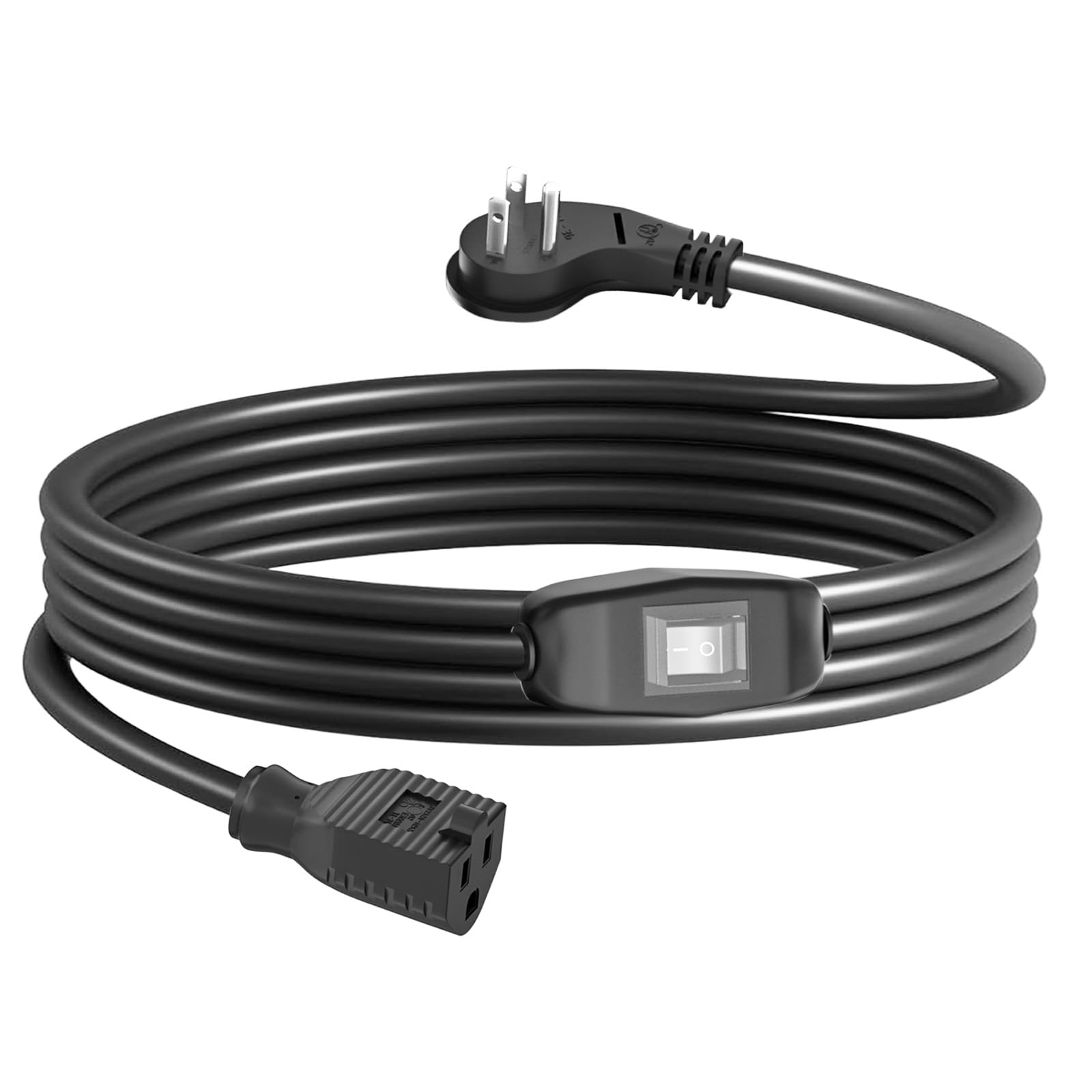 10Ft Extension Cord with Switch, Outdoor Weatherproof Cold-Resistant Flexible Power Extension Cord, 16AWG, 13A, 1625W, 3 Prong Flat Plug Heavy Duty Electric Cord for Indoor/Outdoor Use (10FT)