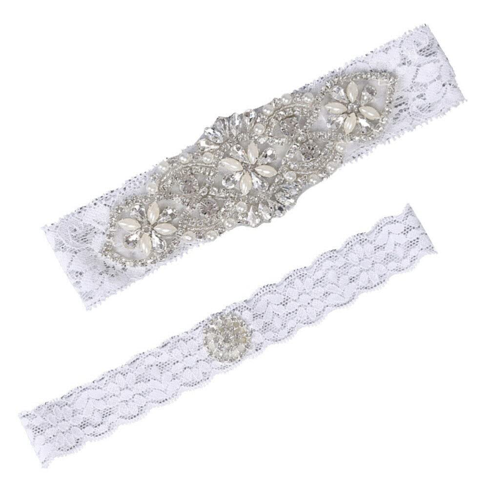 WUHONZS 2Pcs Wedding Bride Lace Garters Party Rhinestones Belt Garter Foot Ring Decor