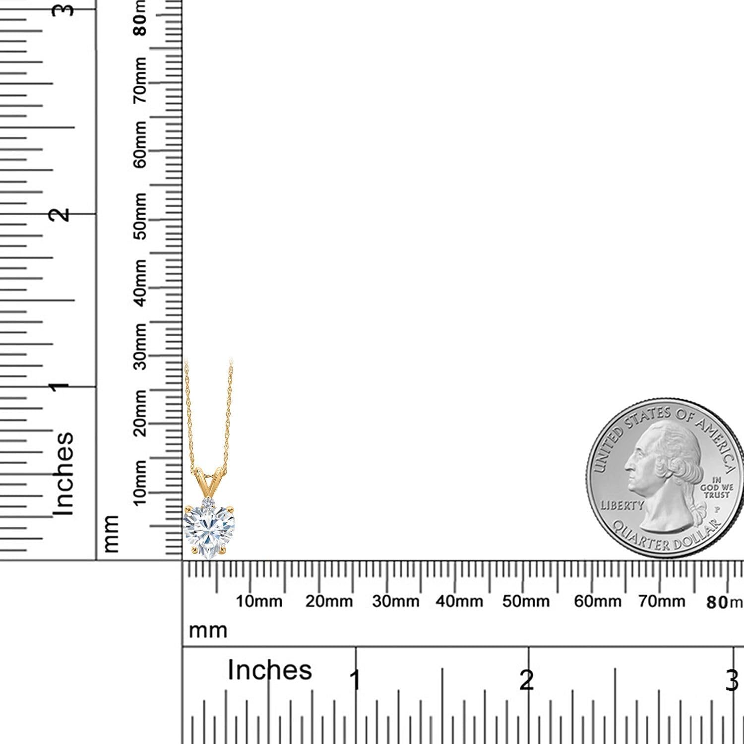 Gem Stone King 14K Yellow Gold White Moissanite and Lab Grown Diamond Pendant Necklace for Women | 1.84 Cttw | Gemstone Birthstone | Heart Shape 8MM | With 18 Inch Chain - Image 6