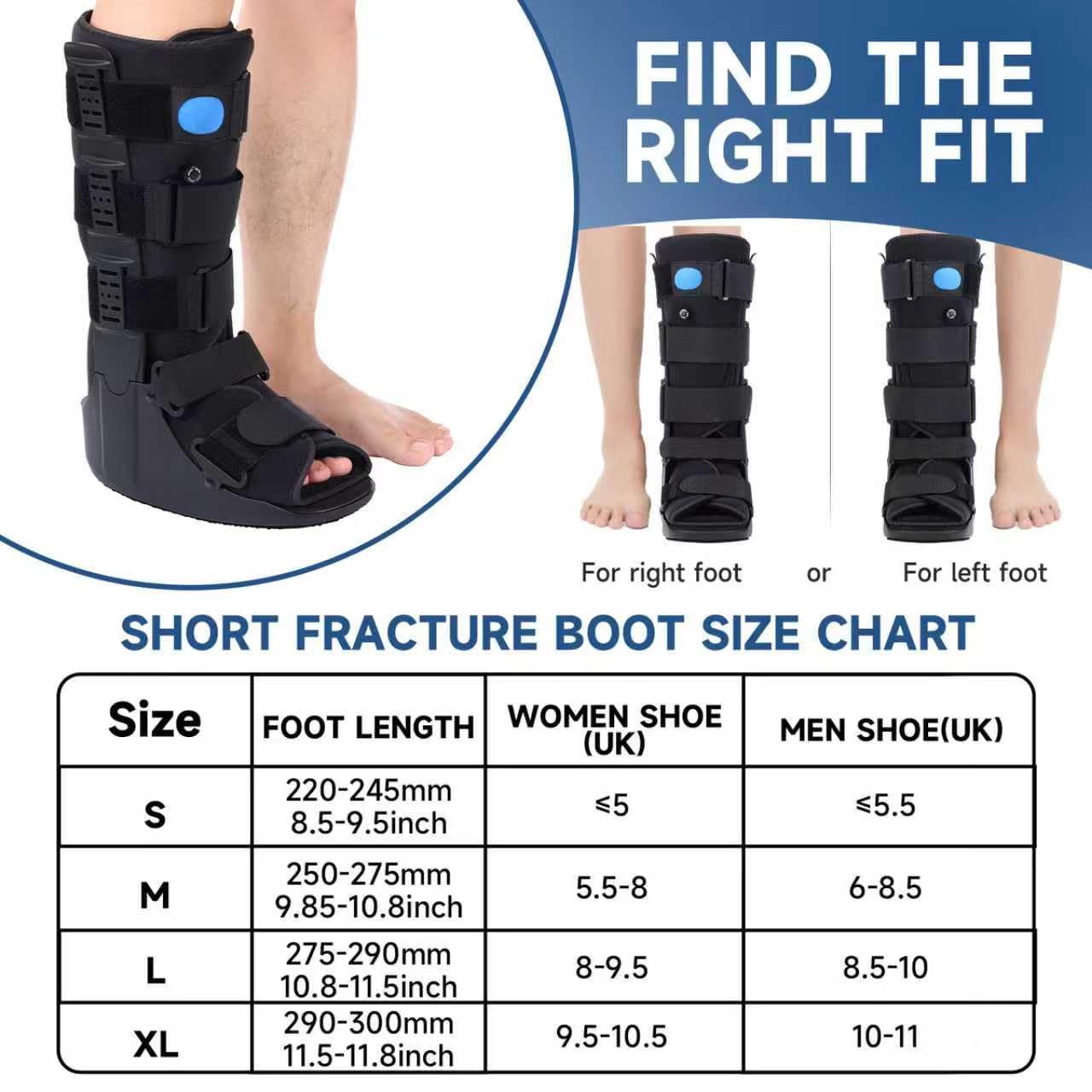 Botas altas para fracturas, botas inflables para fracturas, cirugía del tendón de Aquiles, esguinces agudos de tobillo, pie roto, recuperación de lesiones, color negro (mediano)