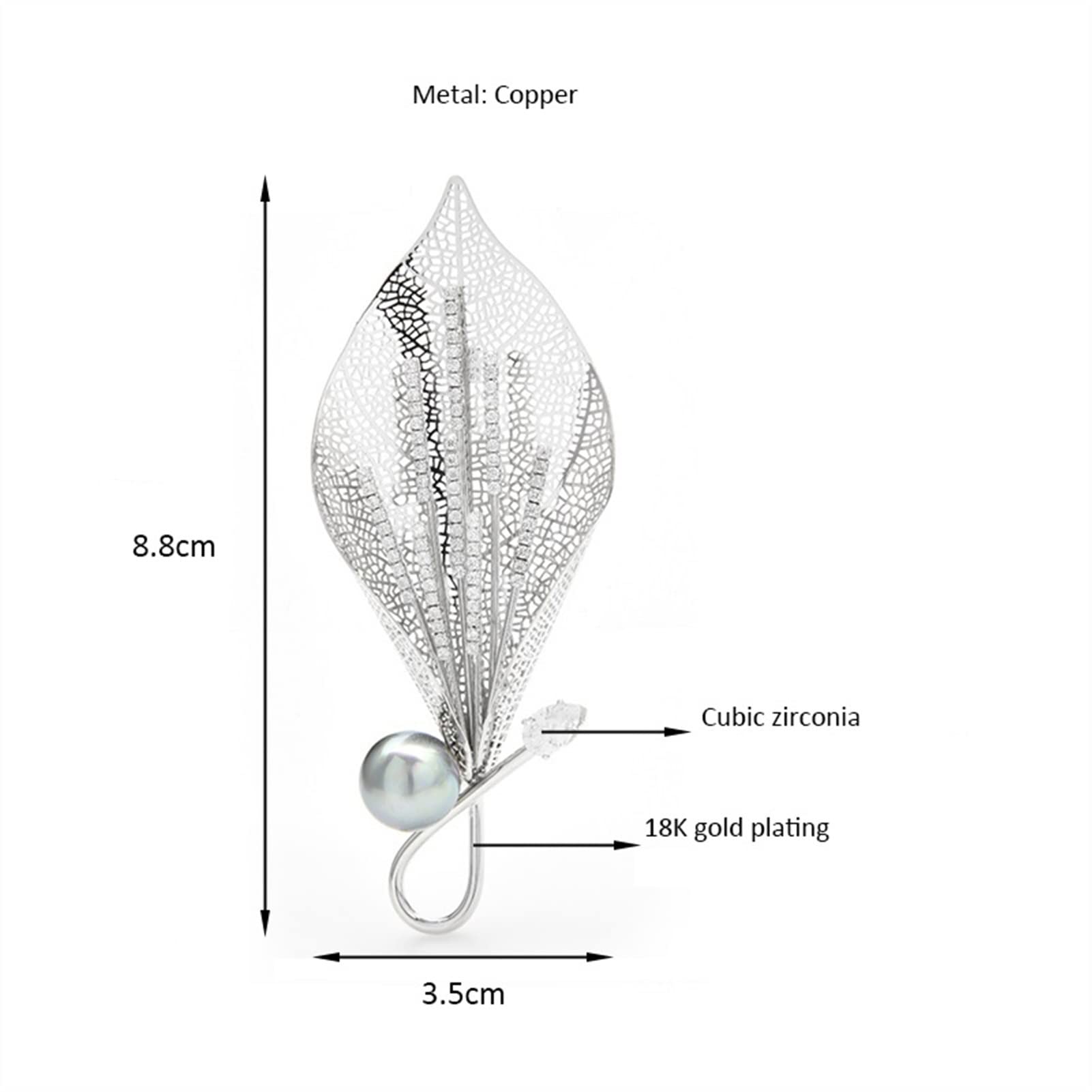 Damen-Brosche, Damenmode-Accessoires, Damen-Elegante große Hohle Lilien-Brosche, luxuriöse Perlen-Blumen-Party-Bankett-Brosche, modische Broschen (Metallfarbe: Silber)