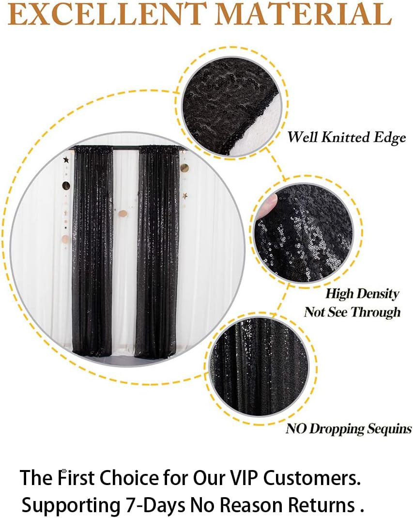 Backdrop Curtain Black 2FTX7FT 2 Panels Sequin Backdrop 60x215cm Sequin Fabric Backdrop Drapes 2 Pack Christmas Backdrop for Photography Black Wall Backdrop