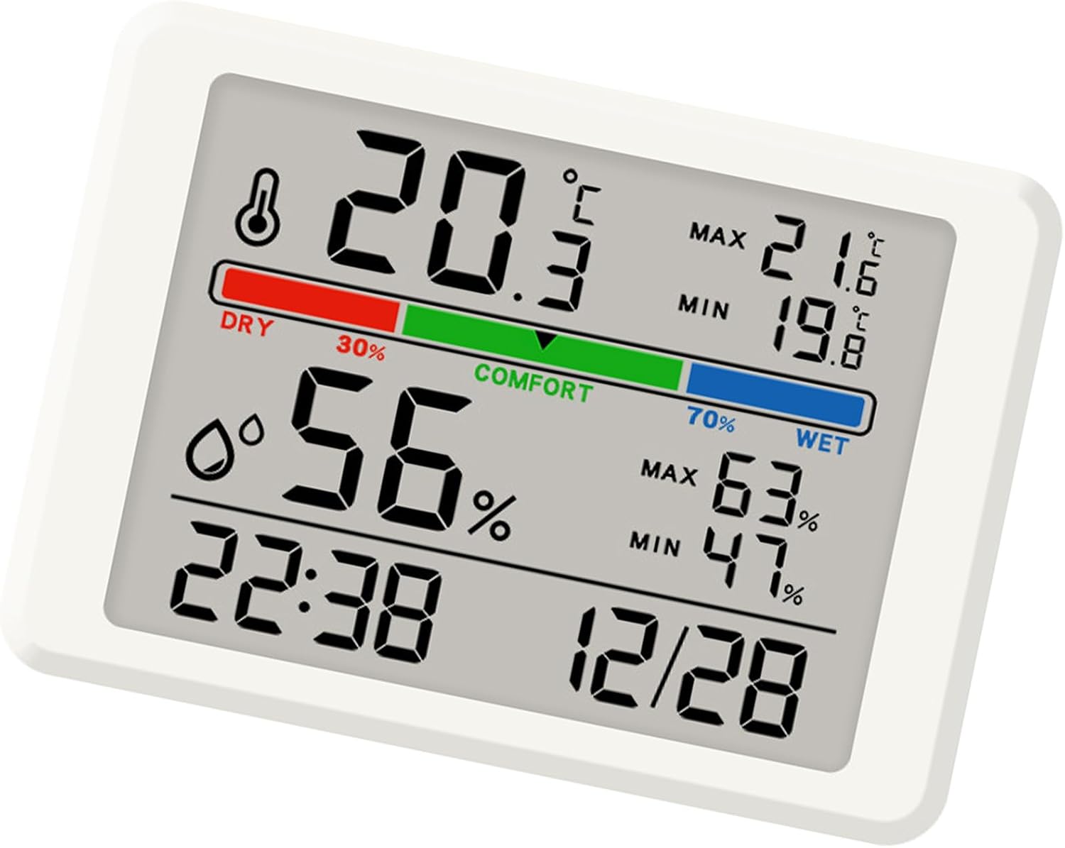 Indoor Temperature and Humidity Digital Clock with High Precisions Monitor Large Easy to Read LCD Display Monitor
