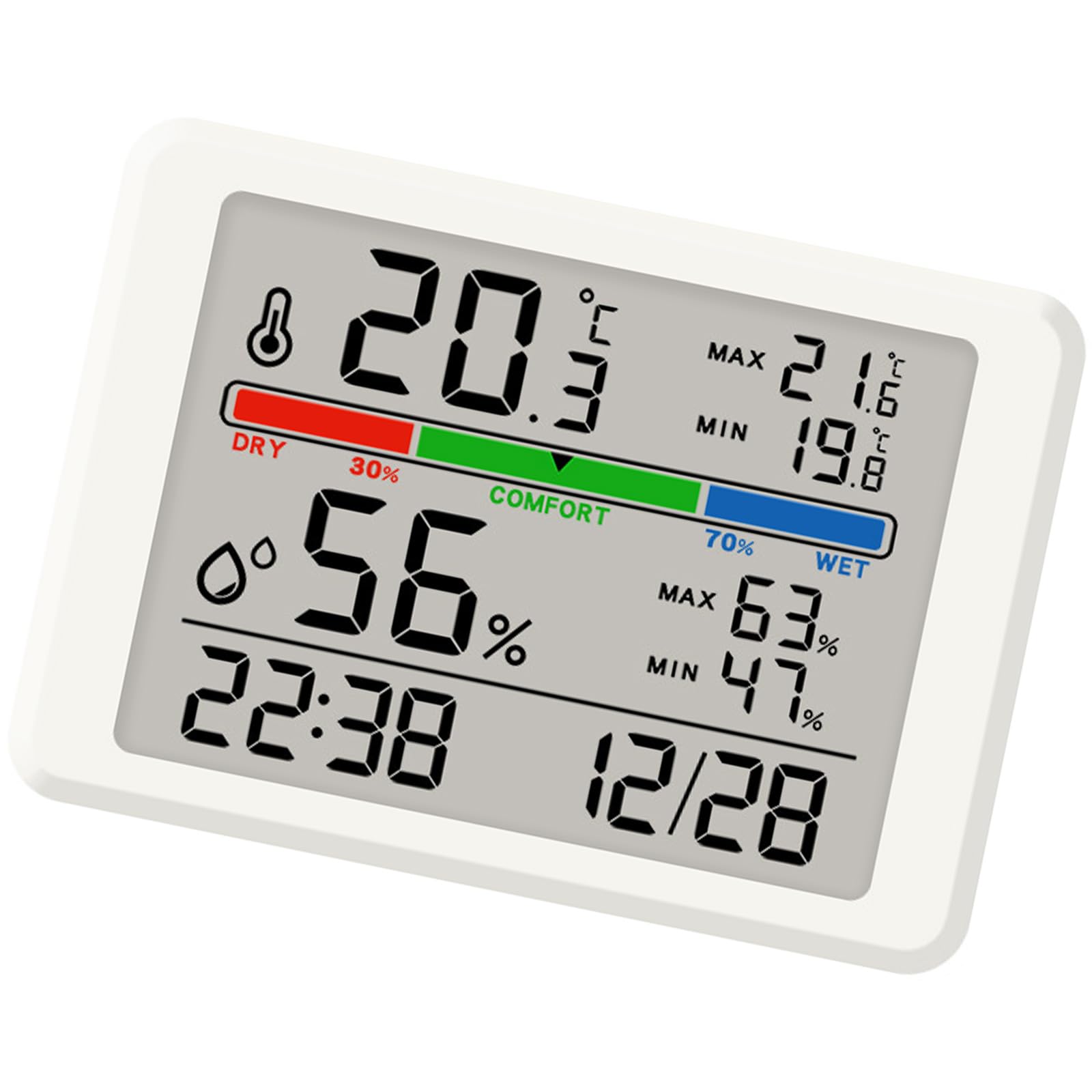 Whoasyst Digital Alarm Clock with Indoor Temperature and Humidity Time Display LCD Screen Backlight Battery Operated Digital Clock