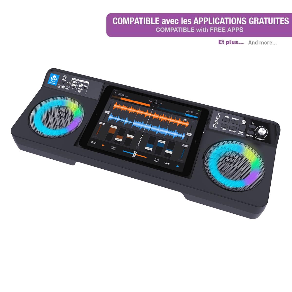 REMIX Wireless PARTYMIX mit Disco Beleuchtung + Karaoke Mic + Voice Changer + Tablet Dock Ready