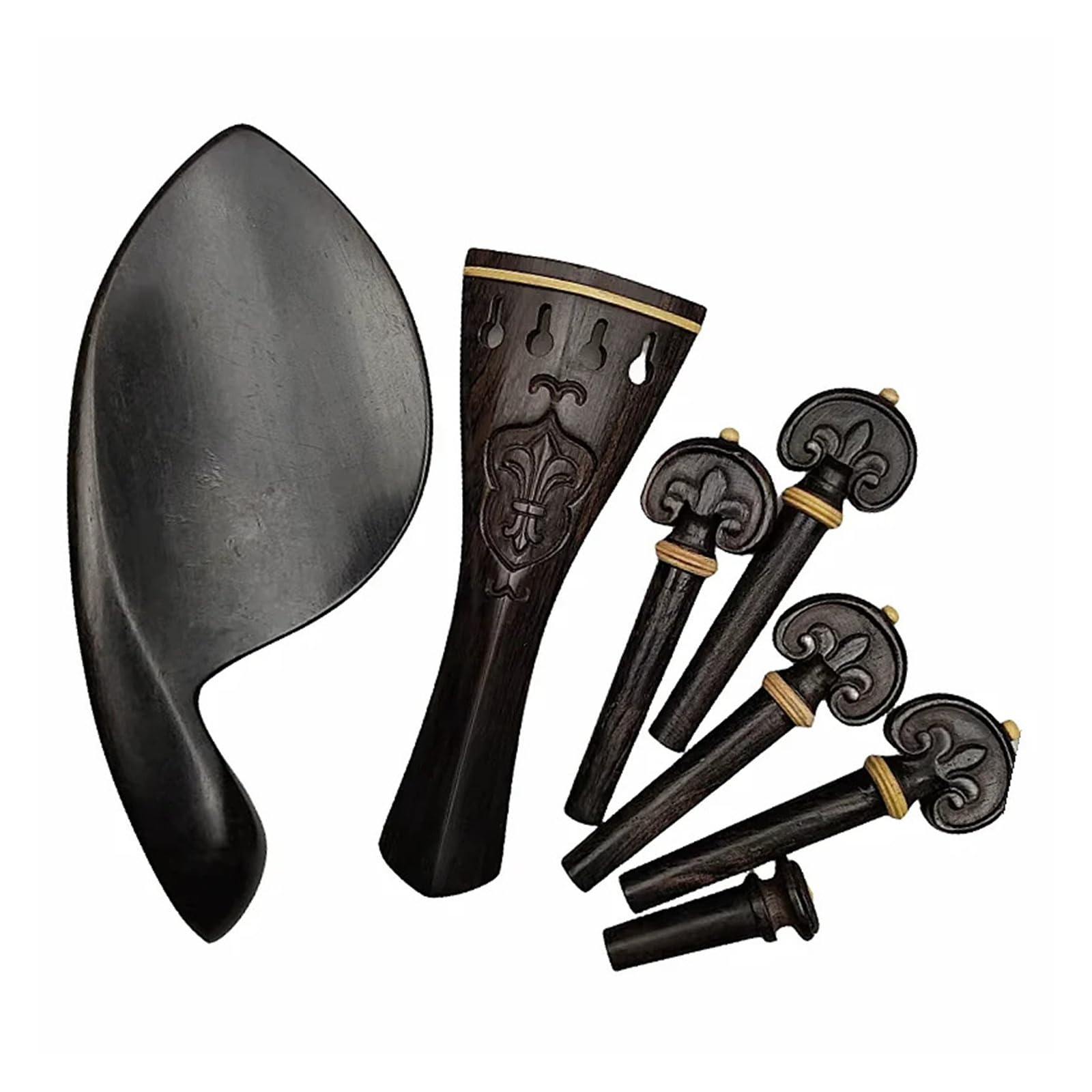 Juego tallado de accesorios for violín, piezas de violín con patrón de grabado, 4/4 clavijas, accesorios instalados en reposacabezas(Violin parts3)