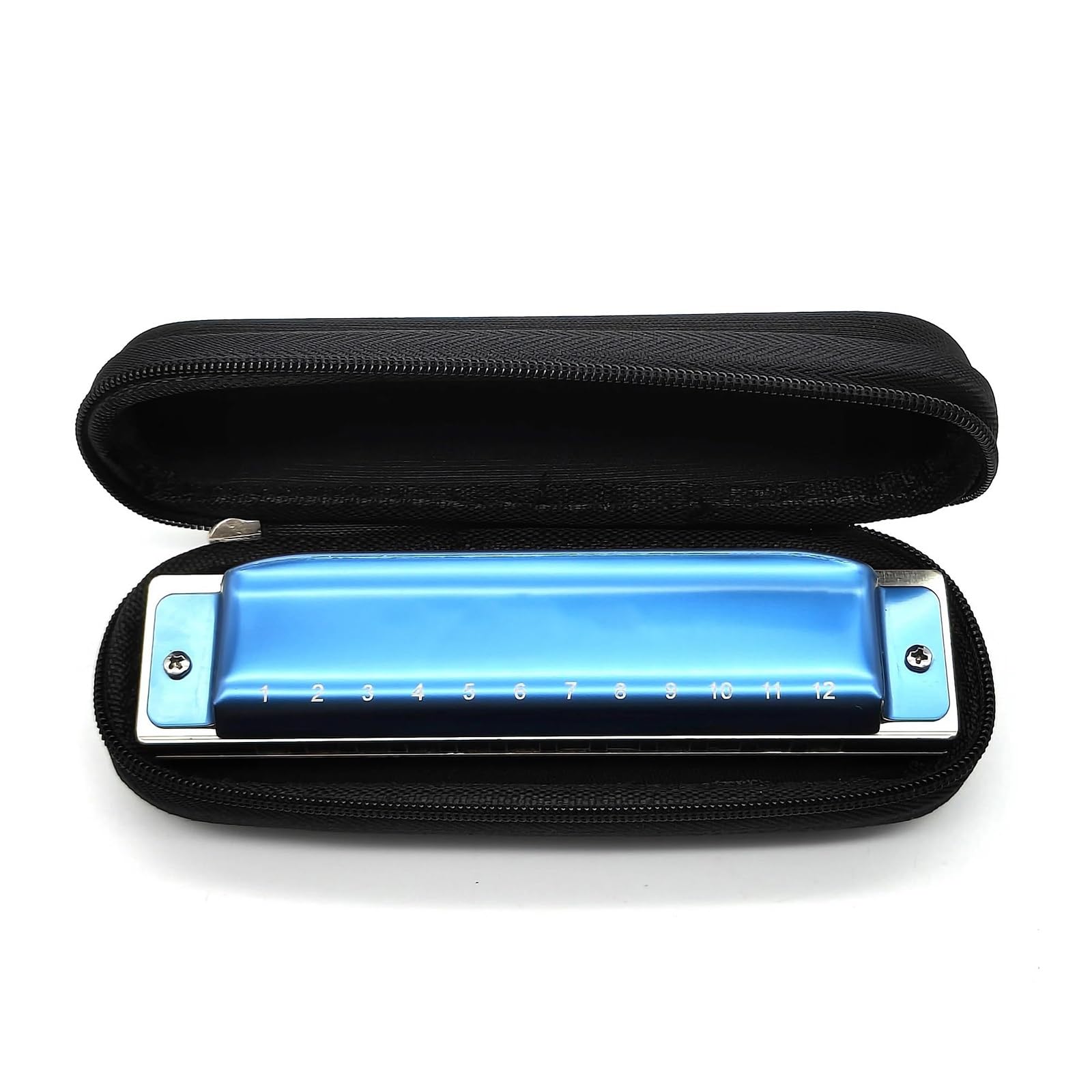 Harmonijka 12-otworowy klawisz C Modny niebieski wygląd Blues Diatonic Harmonica Aluminiowy grzebień