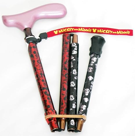 Amazon 握り易いスリムネック仕様のミッキー ミニー４段折りたたみ伸縮ピンステッキ 愛杖 キャラクターシリーズ ニューミッキー ミニーステッキ あか 黒 ケイ ホスピア ニューミッキー ミニーステッキ 折りたたみ杖