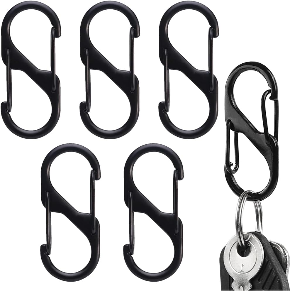 PROBEROS Dual Hook S Carabiners, Quick Release Design, Heavy-Duty Zinc Alloy, Versatile For Backpack, Camping, Organizing, Multi-Purpose Durable S Hooks - Outdoor Gear Essentials (5 Pcs),Black