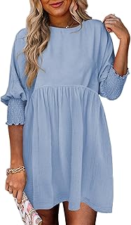 Womens Summer Spring Dresses Casual Tunic Dress Short Sleeve Crew Neck Flowy Swing Mini Dress - Buy now