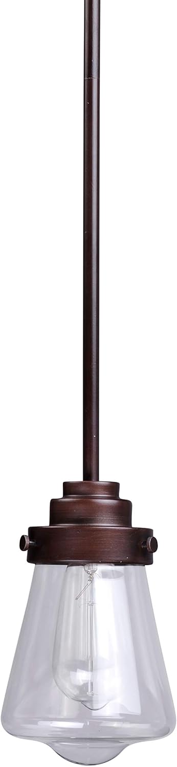 Amazon Brand – Stone & Beam Industrial Rustic Single Pendant Chandelier Fixture with Light Bulb - 5.25 x 5.25 x 9.5 Inches, Oil-Rubbed Bronze