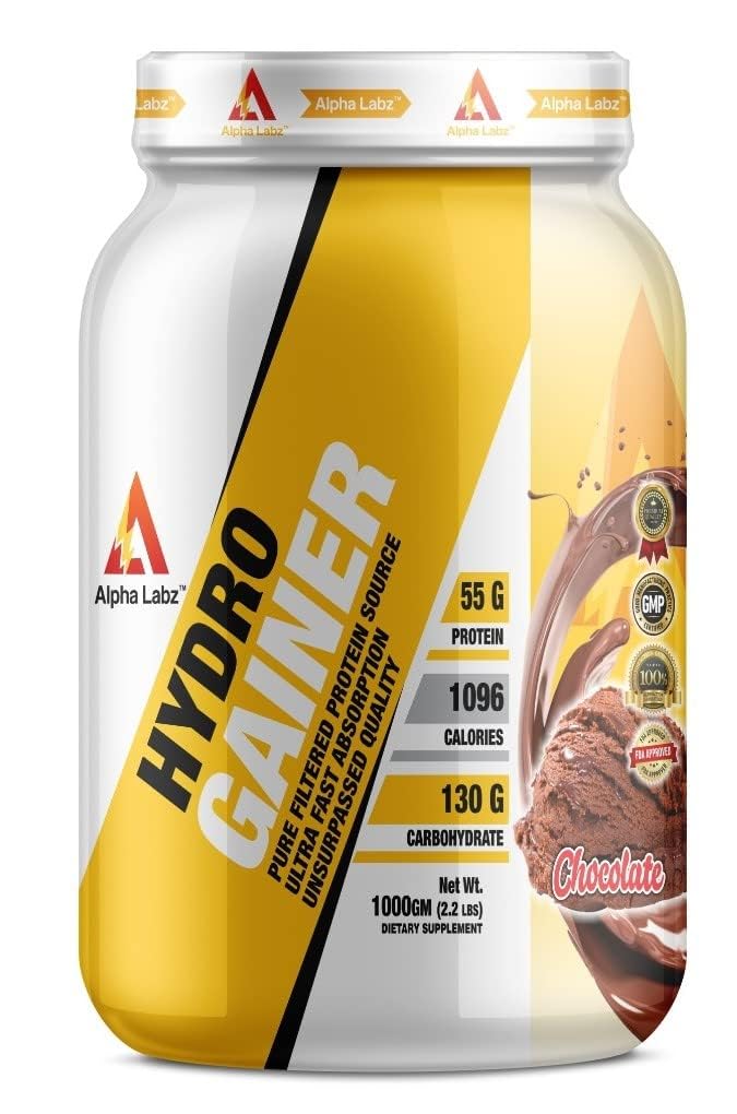 Hydro Gainer High Protein & High Carbs Mass Gainer For Muscle Mass Gain | 55g Protein & 1096 Calories | Gain Strength & Size | High Calories Formula with Vitamins & Minerals for Weight Gain | Weight Gainer for Women & Men [Chocolate Flavor, 1kg]