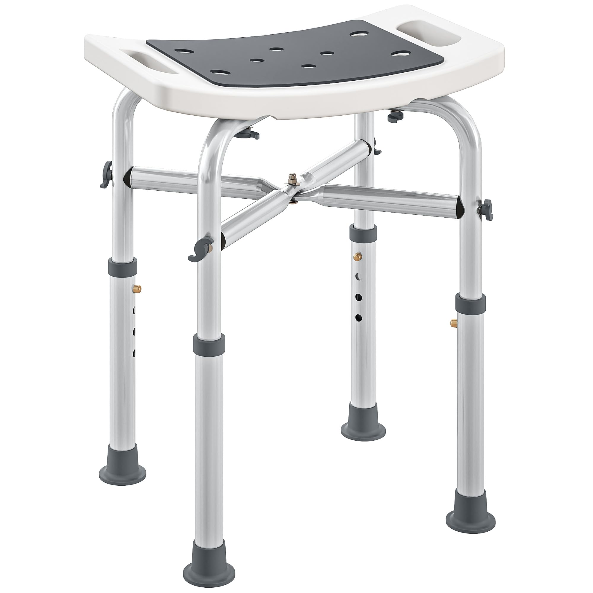 Homcom (Grey) Adjustable Shower Stool With Foot Pads For Elderly Grey
