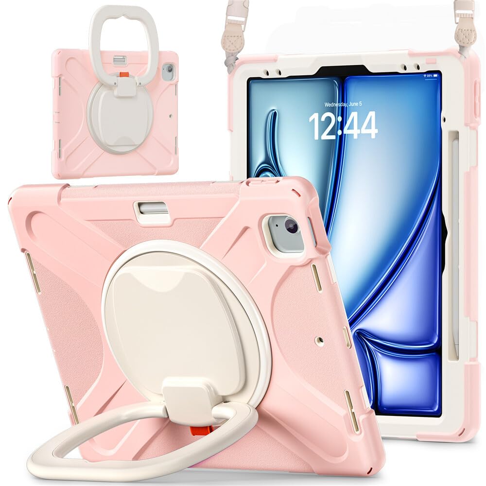 Compatibile per iPad Pro 11 inch 2018 (Colore: Rosa Ciliegia) Custodia rigida antiurto in silicone con fascio, rotazione a 360 gradi