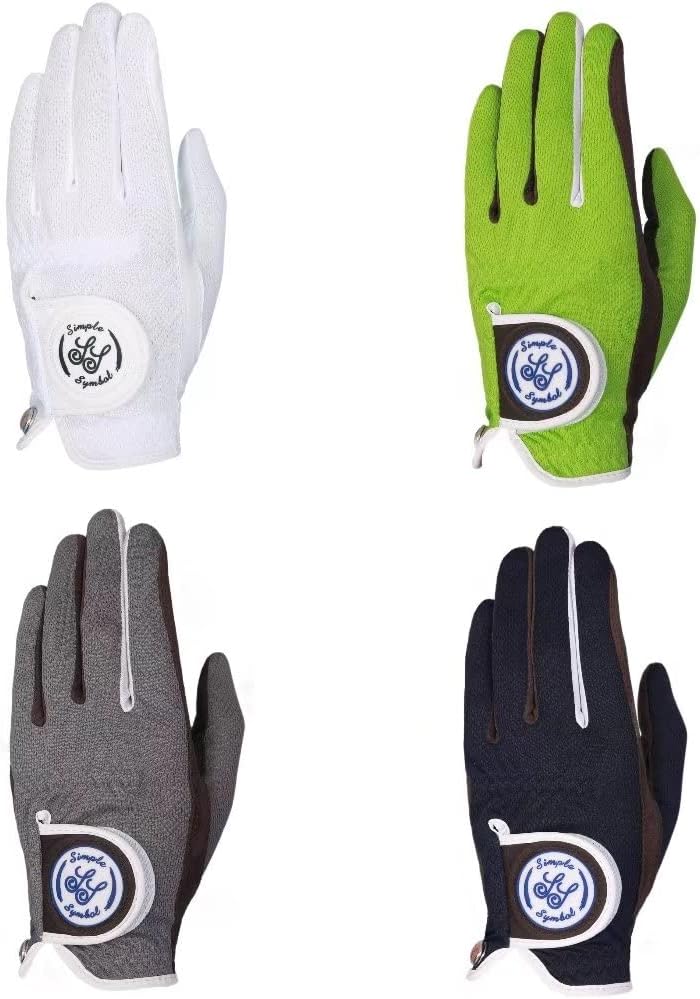 Men's RainGrip Golf Glove Four Pack(One White+One Navy Blue+One Green+One Grey) Four Color Combinations,Each Color one,Hot Wet Weather Comfort, Left Hand Right Hand