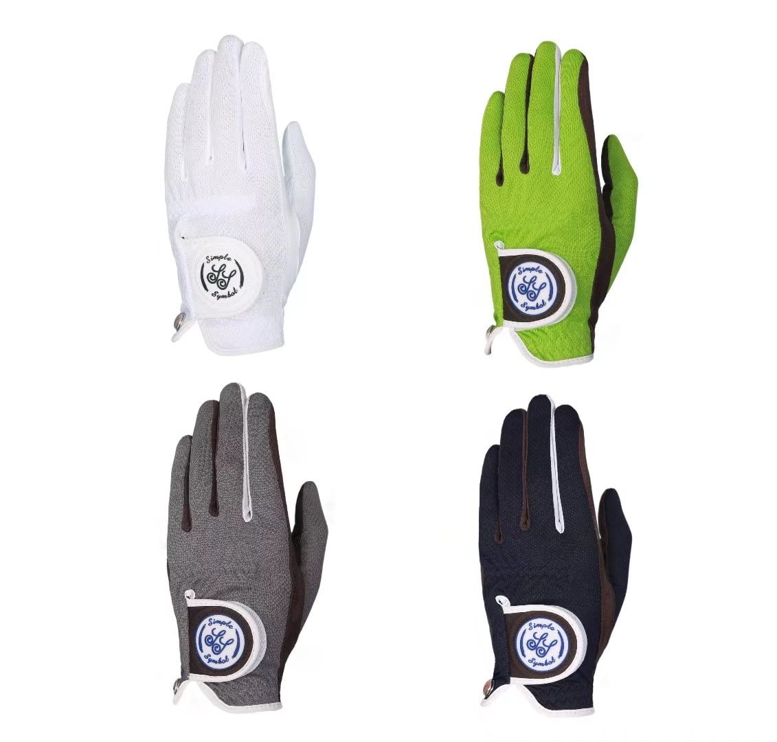 SIMPLE SYMBOL Men's RainGrip Golf Glove Four Pack(One White+One Navy Blue+One Green+One Grey) Four Color Combinations,Each Color one,Hot Wet Weather Comfort, Left Hand Right Hand(L,Left)