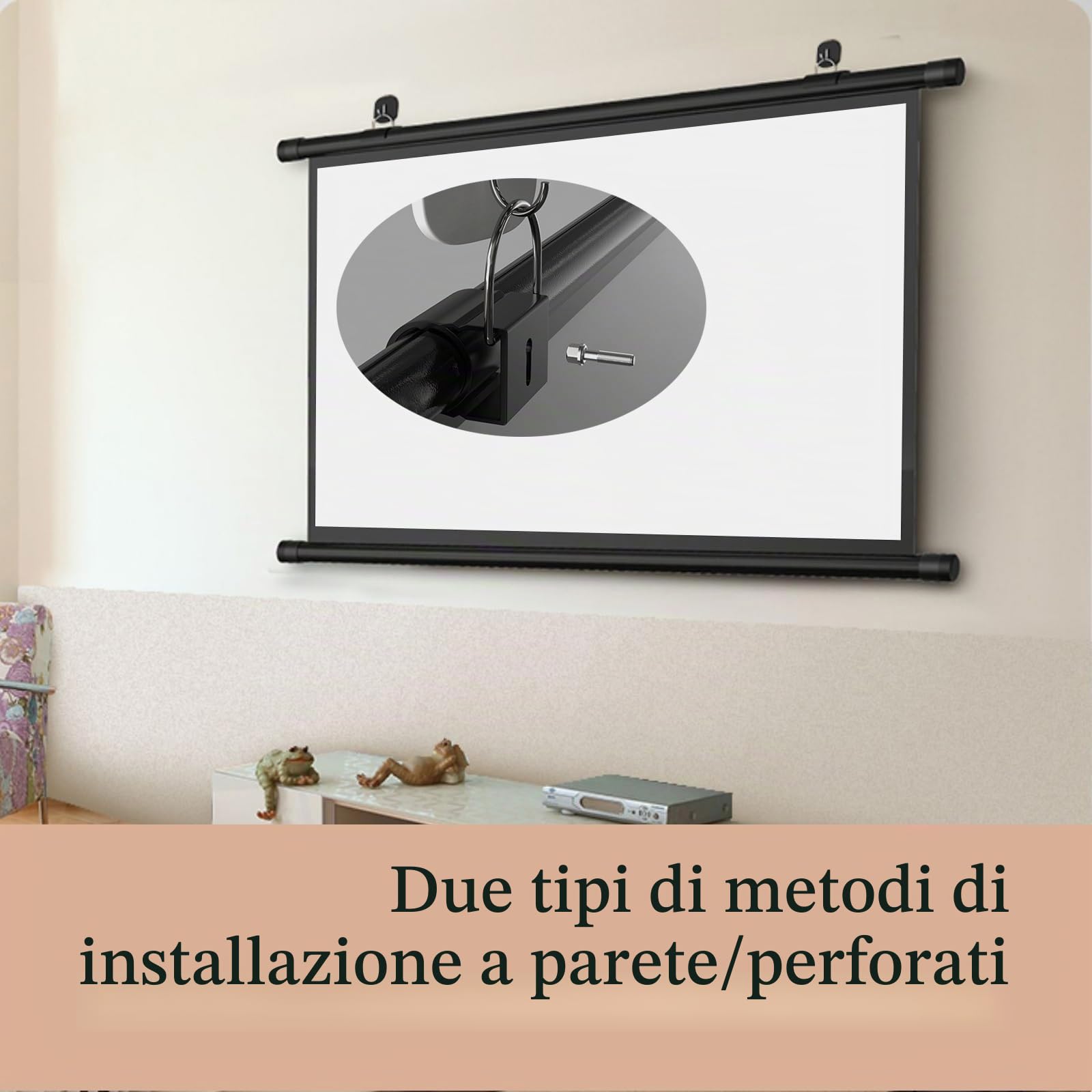 Schermo Proiettore 60/72 Pollici 16:9, Telo Per Proiettore Motorizzato, Telo Per Proiettore, 4: 3 HD, Pieghevole, Per Proiezioni Video, Con Gancio Adesivo, Per Casa, Feste, Ufficio, Aule(16:9,60in)