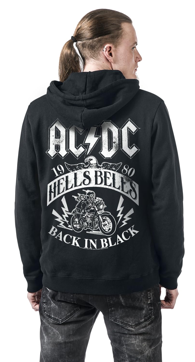 AC/DC Hells Bells 1980 Uomo Felpa con Cappuccio Nero 50% Cotone, 50% Poliestere Regular