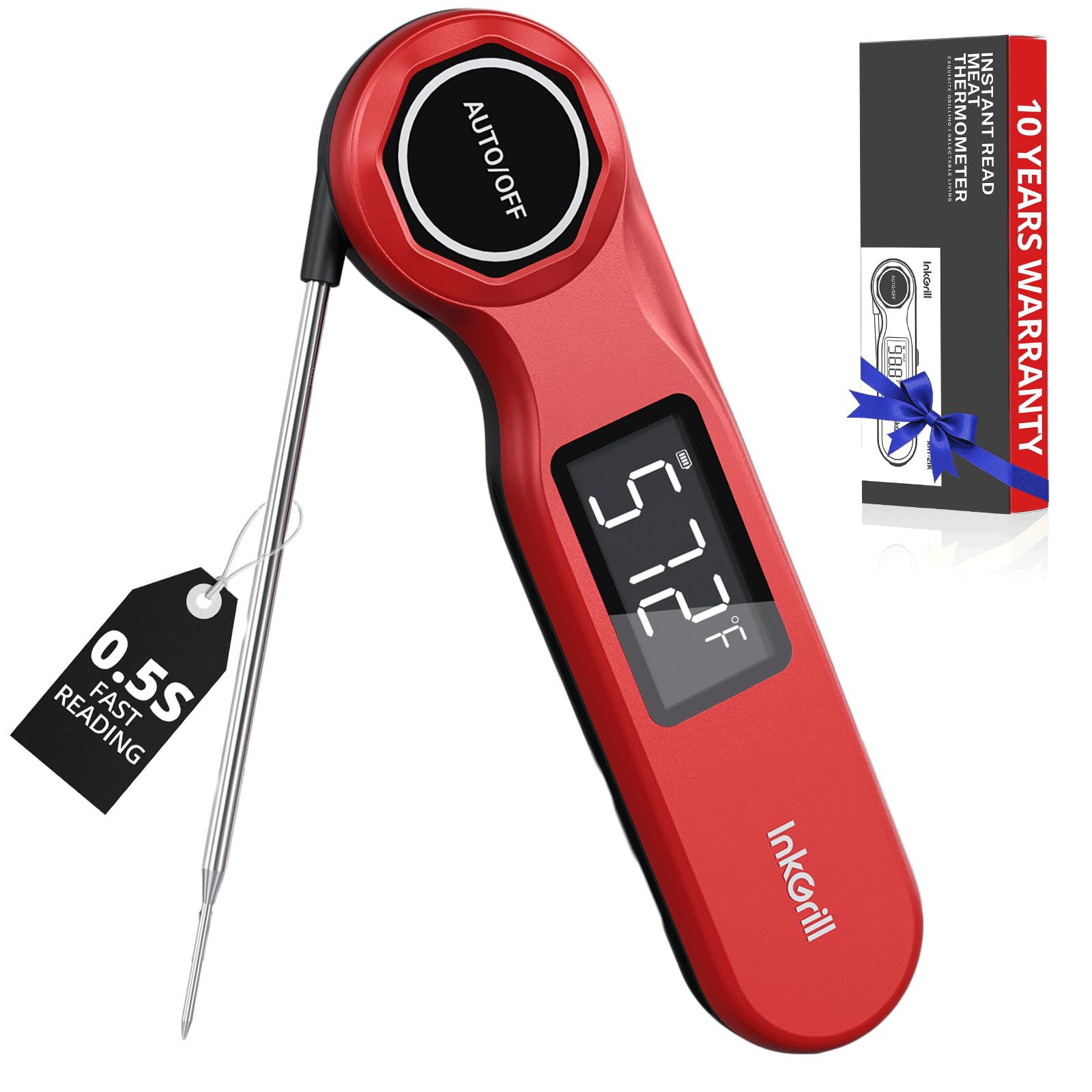 Thermomètre à viande rechargeable à lecture instantanée de 0,5 secondes pour la cuisson, précision de ± 0,-15 °C, thermomètre alimentaire numérique avec grand écran, thermomètre de cuisine étanche