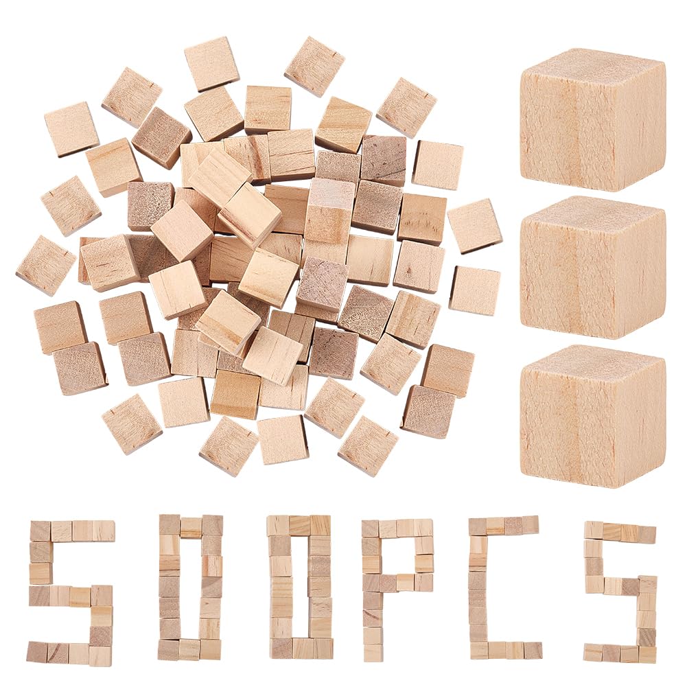 OLYCRAFT 500 bloques de madera para manualidades, 12,5 mm, dados de madera sin tratar, pequeños bloques cuadrados de madera, cubos vacíos cuadrados en miniatura, cubos de madera natural para
