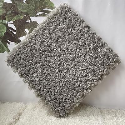 10 Pcs Plush Puzzle Foam Floor Mat with Border, Fluffy Carpet Squares Thick Interlocking Shaggy Carpet Tiles, Anti-Slip Protective Area Rug Tiles Play Mat for Parlor Bedroom - Grey