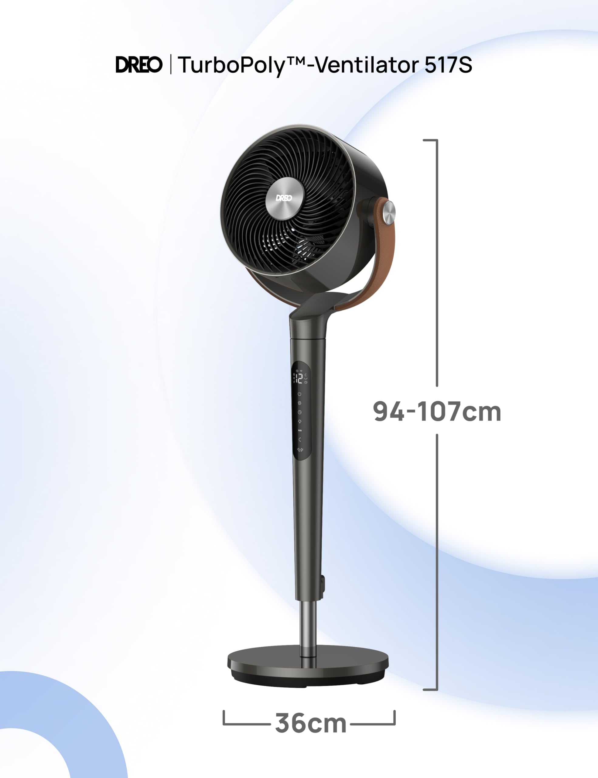 DREO PolyFan 513S 25 dB leiser Smart Standventilator, 110 cm Höhe, 6 Modi 8 Geschwindigkeiten, 120°+105° Oszillation, Fernbedienung Sprachsteuerung