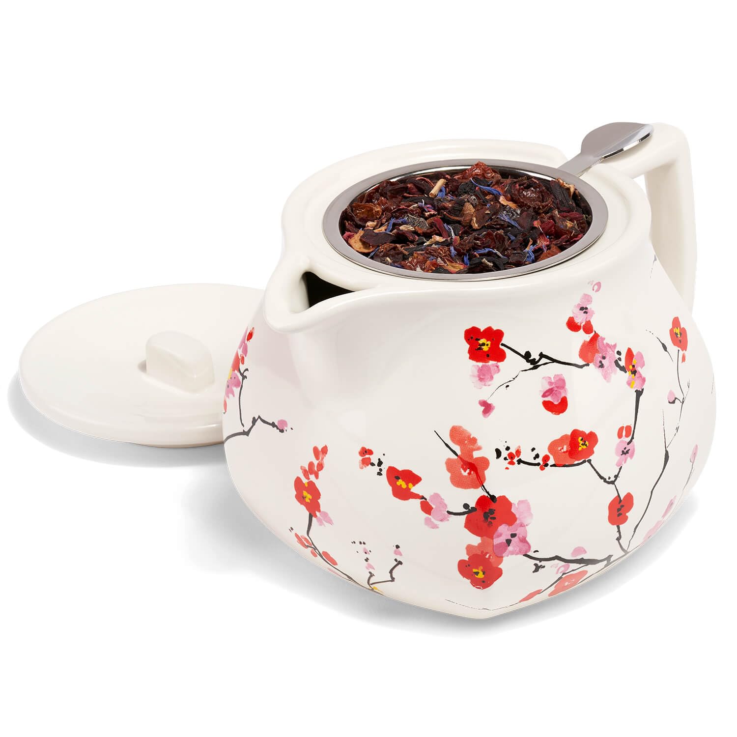 Tea Forte, Fiore Ceramic Teapot with Infuser and Lid, 680 ml, Ceramic Pot for Steeping Loose Leaf Tea, Dishwasher & Microwave Safe (Sakura)
