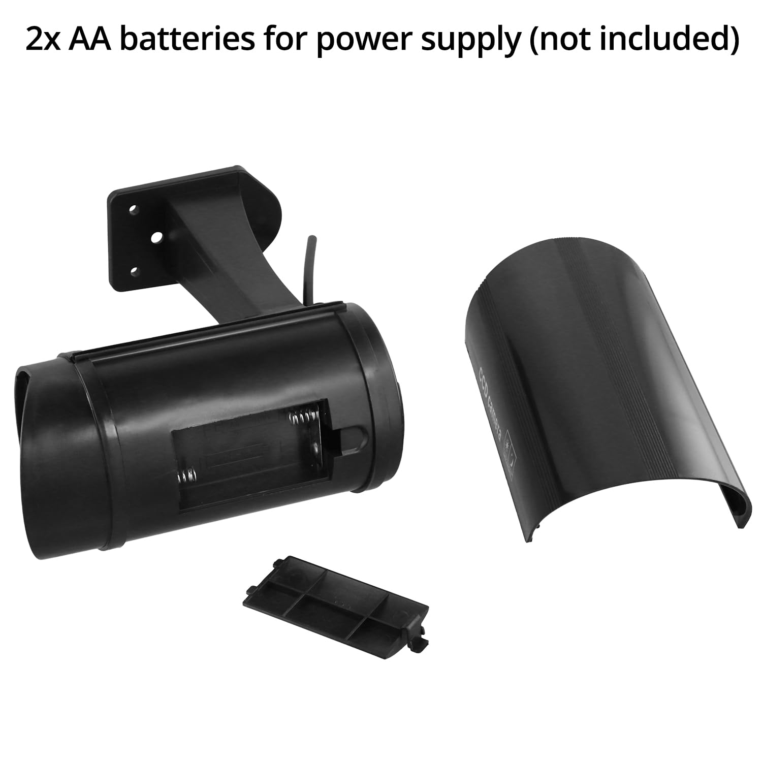 QWORK® 4 Stück schwarze Attrappen-Überwachungskameras mit rotem Blinklicht, wasserdichte Kugelform, für den Innen- und Außenbereich, inklusive CCTV-Schilder und Schrauben, keine Batterien im