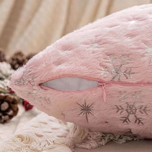 Miniatura 3 de MIULEE - Juego de 2 fundas de cojín decorativas de Navidad, hechas de piel sintética suave con copos de nieve plateados y brillantina, para
