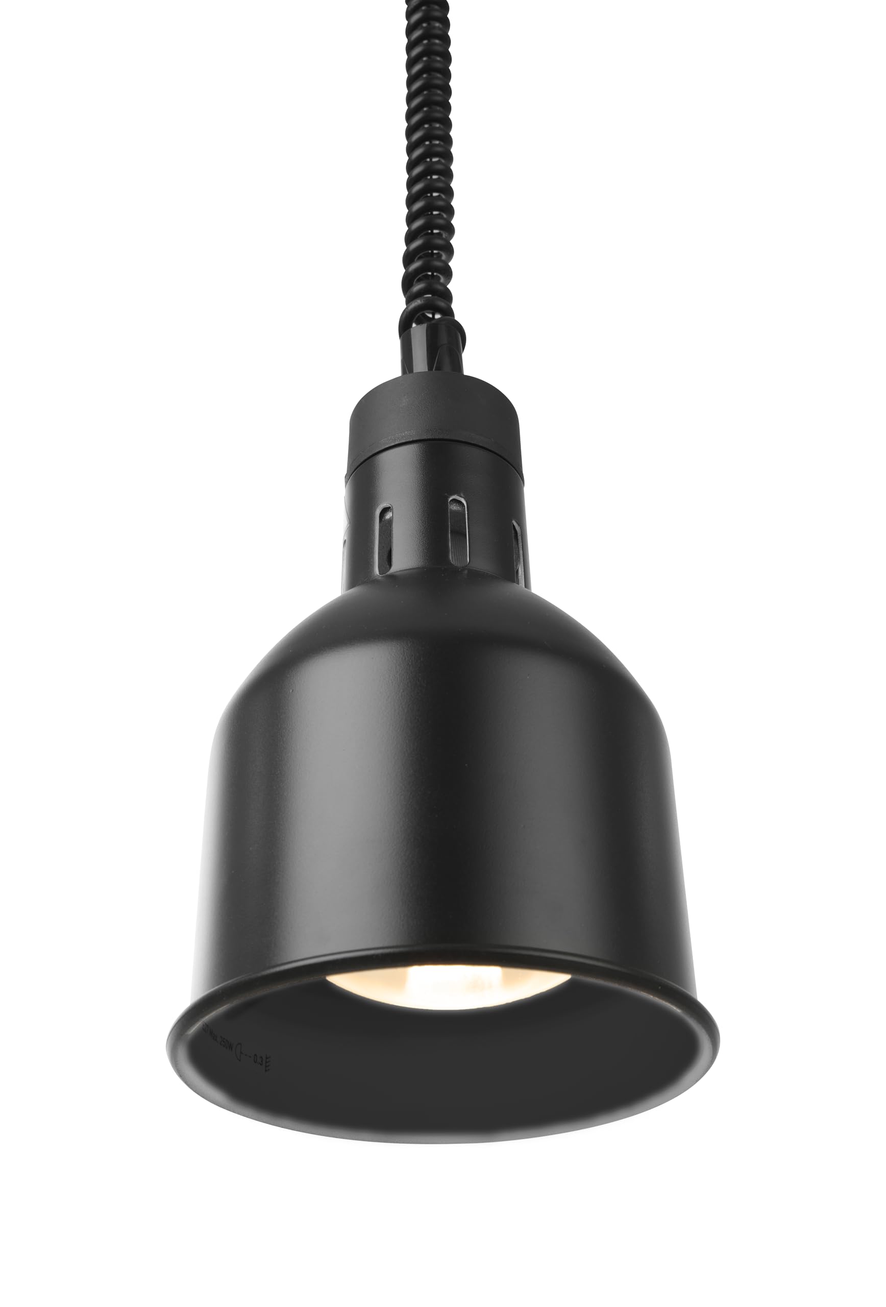 HENDI Lámpara de calor colgante de altura ajustable, cilíndrica, lámpara térmica de infrarrojos para cocina y mantenimiento de alimentos calientes, 230V, 250W, Ø175x(H)250mm, aluminio color negro