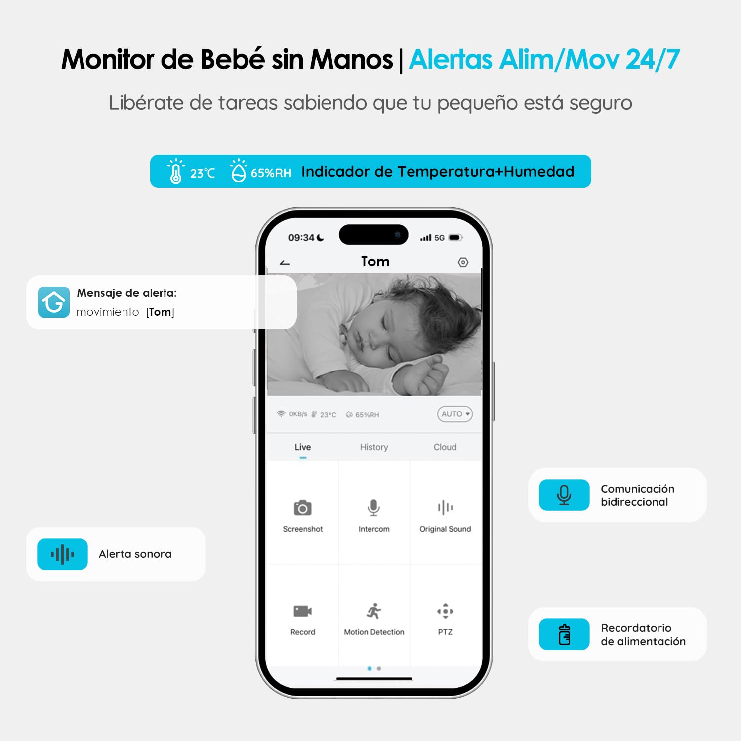 ieGeek Cámara Vigilancia Bebés 1080P con Pantalla 5", Baby Monitor con Vista 360° PTZ, Vigilabebés con App Móvil, Detección Movimiento y Llanto, Audio Bidireccional, Visión Nocturna