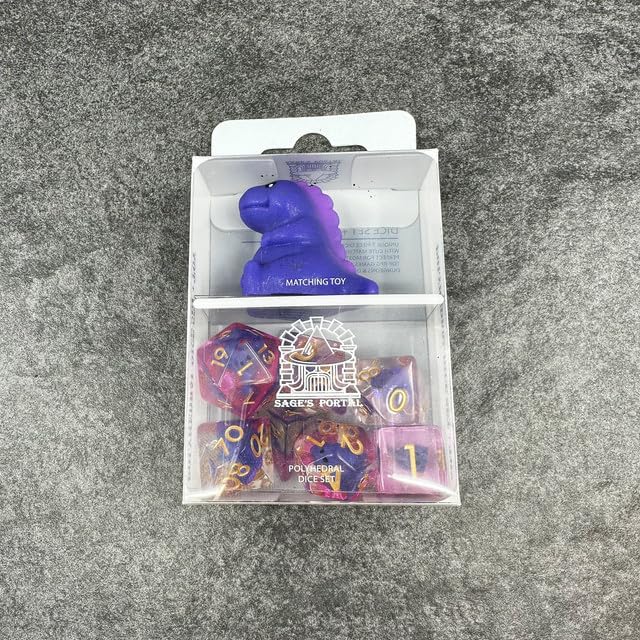 Sage's Portal Familiars Dice and Toy Set Combo Resin DND Dice Set Polyhedral Dice Set for Dungeons and Dragons RPG Pathfinder Tabletop TTRPG (Purple