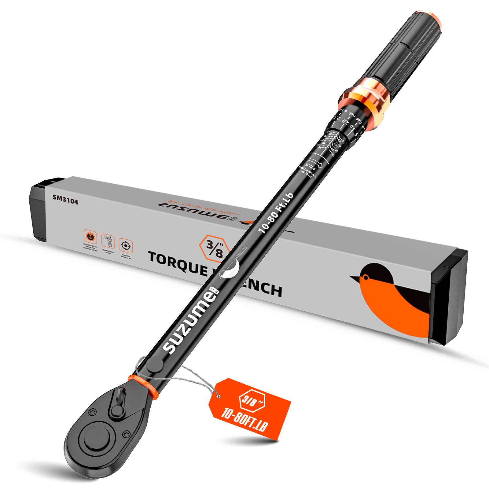 SUZUME Torque Wrench (10-80 Ft. Lb/ 13.6-108.4 N.m) ±3% High Accuracy Torque Wrench 3/8 Drive 72 Tooth Dual-Direction Adjustable Dual-Scales 3/8 Torque Wrenches for Car Moto