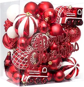 Christmas Balls 65pcs, Christmas Tree Decoration Set, Christmas Ornaments Set for Xmas Tree Holiday Party Garland Decor - Red
