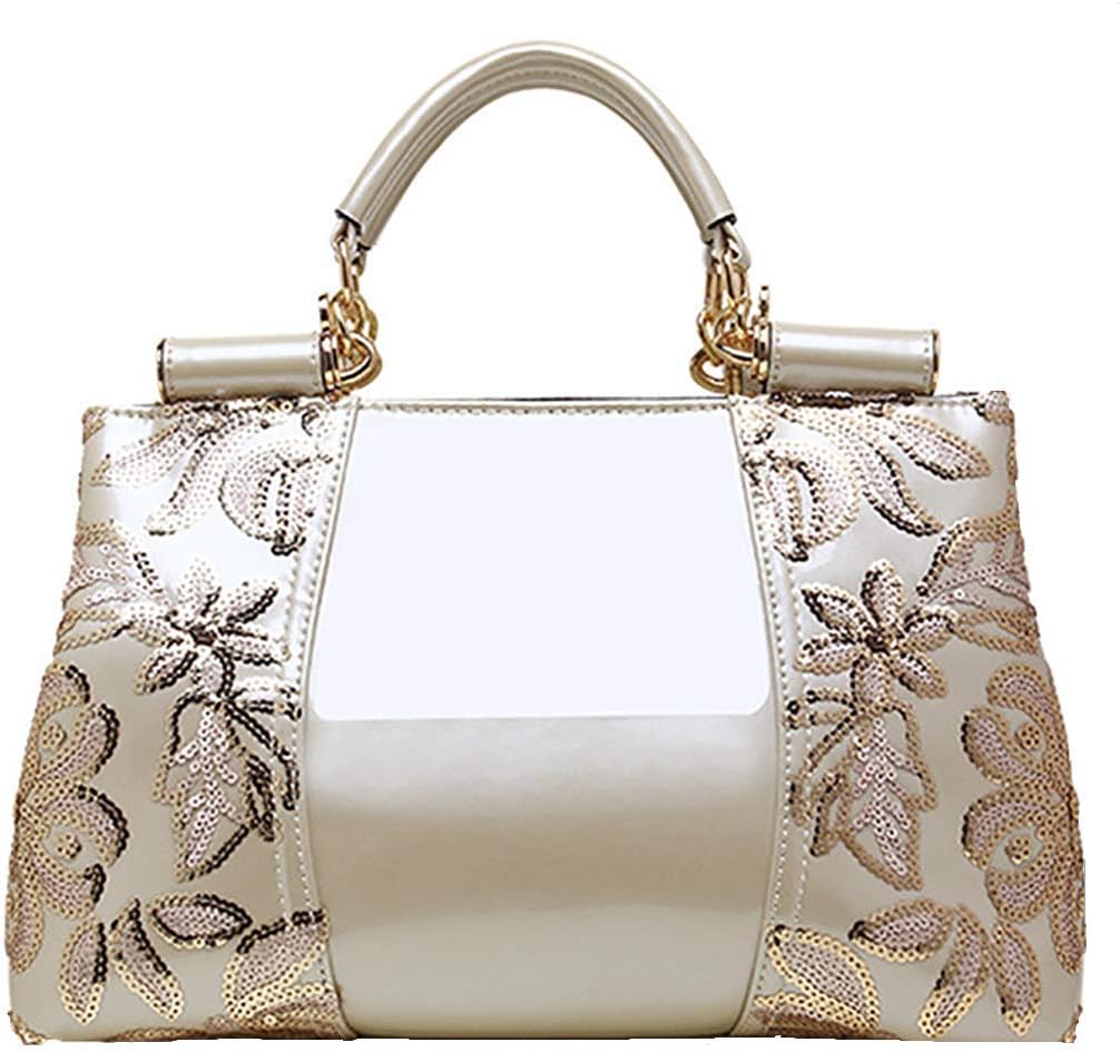Women Embroidery Handbags Top-handle Bags Tote Satchel Shoulder Bags (Beige)