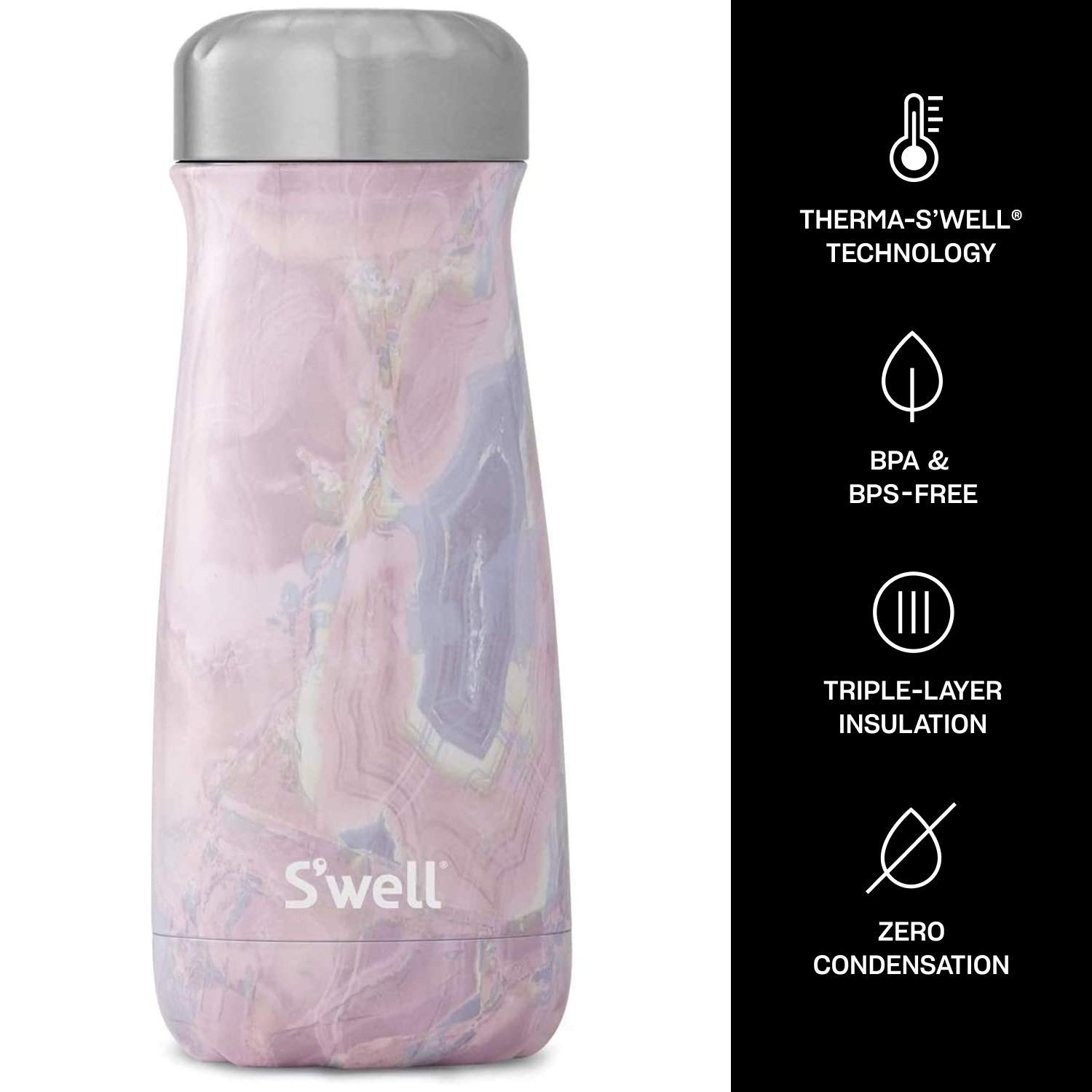 S'well 10316-B18-14265 Geode Rose Traveler, Stainless Steel, 470 milliliters - Image 3