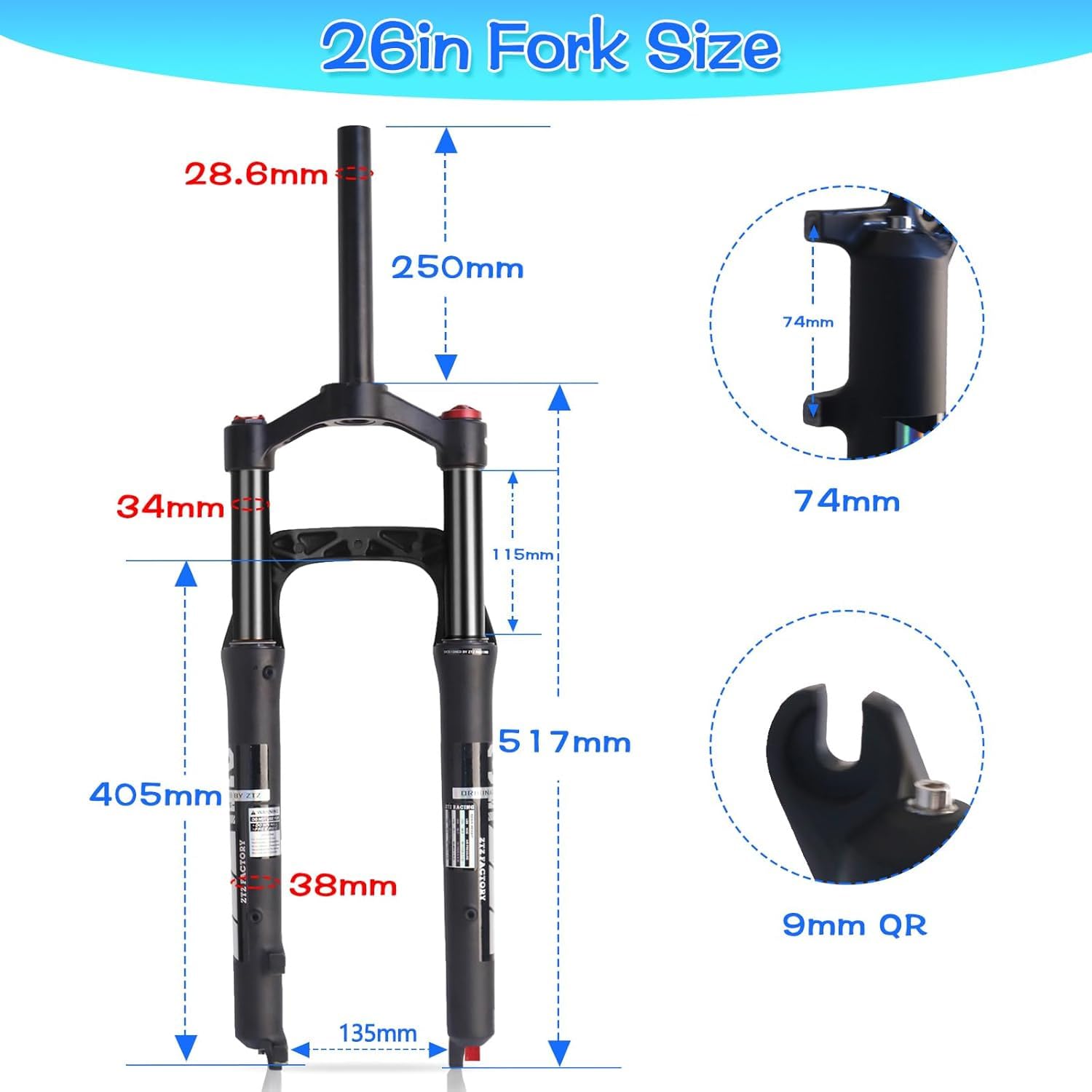Amazon.com : ZTZ 26 * 4.0 inch Fat Tire MTB Air Suspension Fork