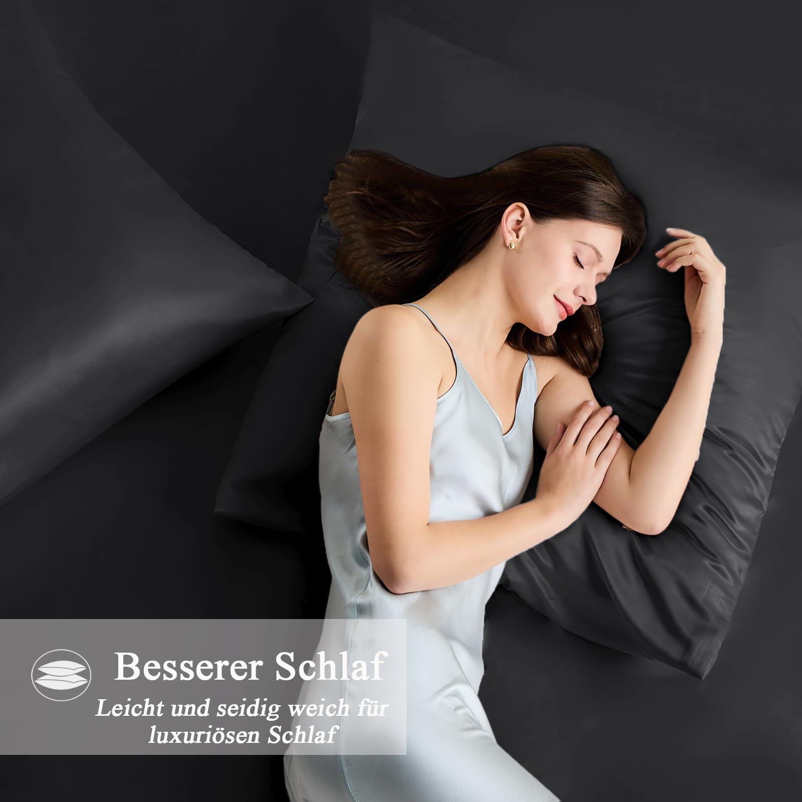 Vielit 2 Pack Satin Pillowcase for Hair and Skin,Soft as Silk Pillowcases for Hair and Skin,Easier Care than Silk Pillow Case Black Pillowcases for 80x80cm Pillow Envelope & 2 Scrunchies - Image 3