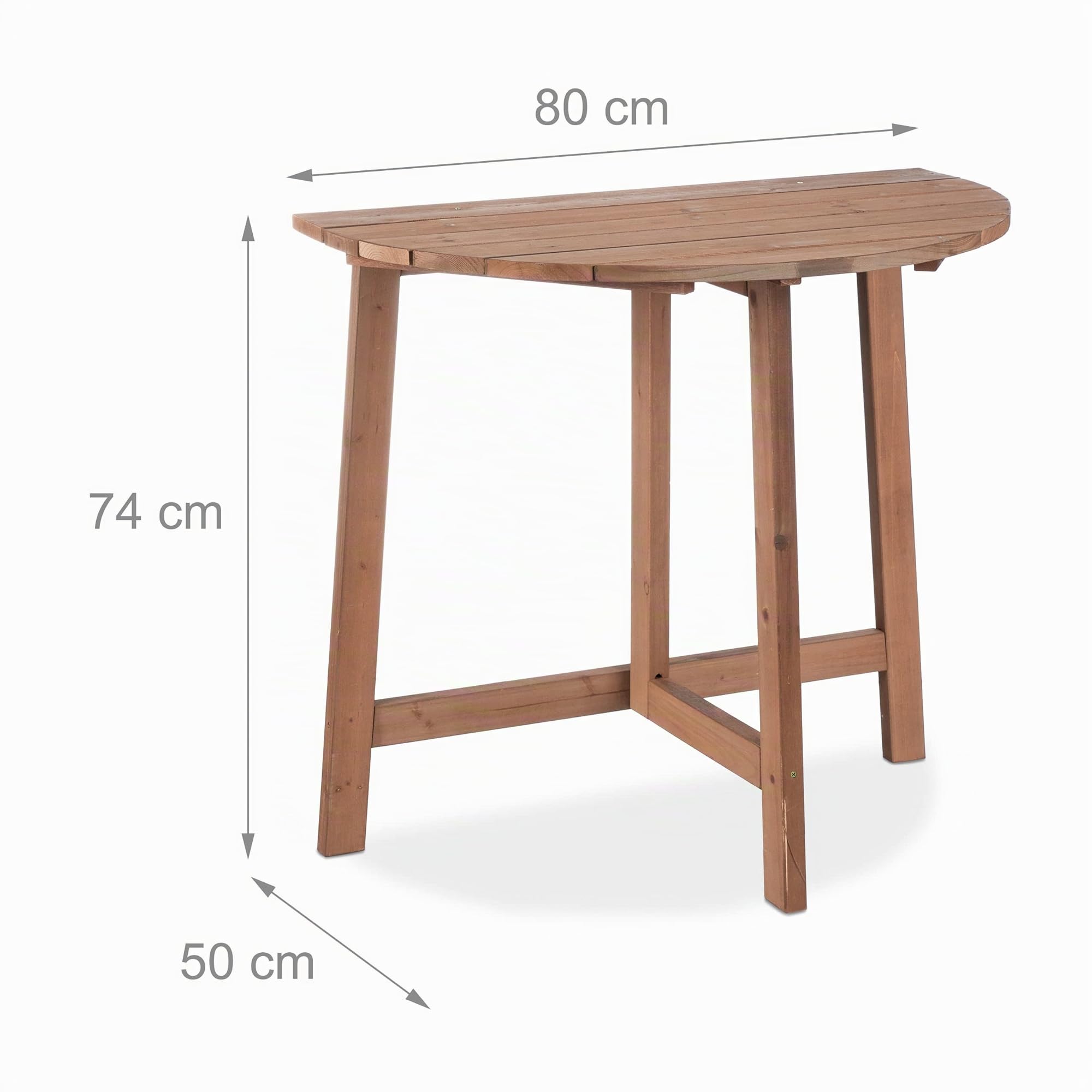 Relaxdays Tavolino Pieghevole, Semicerchio, Balcone e Giardino, Legno di Abete, Outdoor, HxLxP: 74x80x50 cm, Marrone