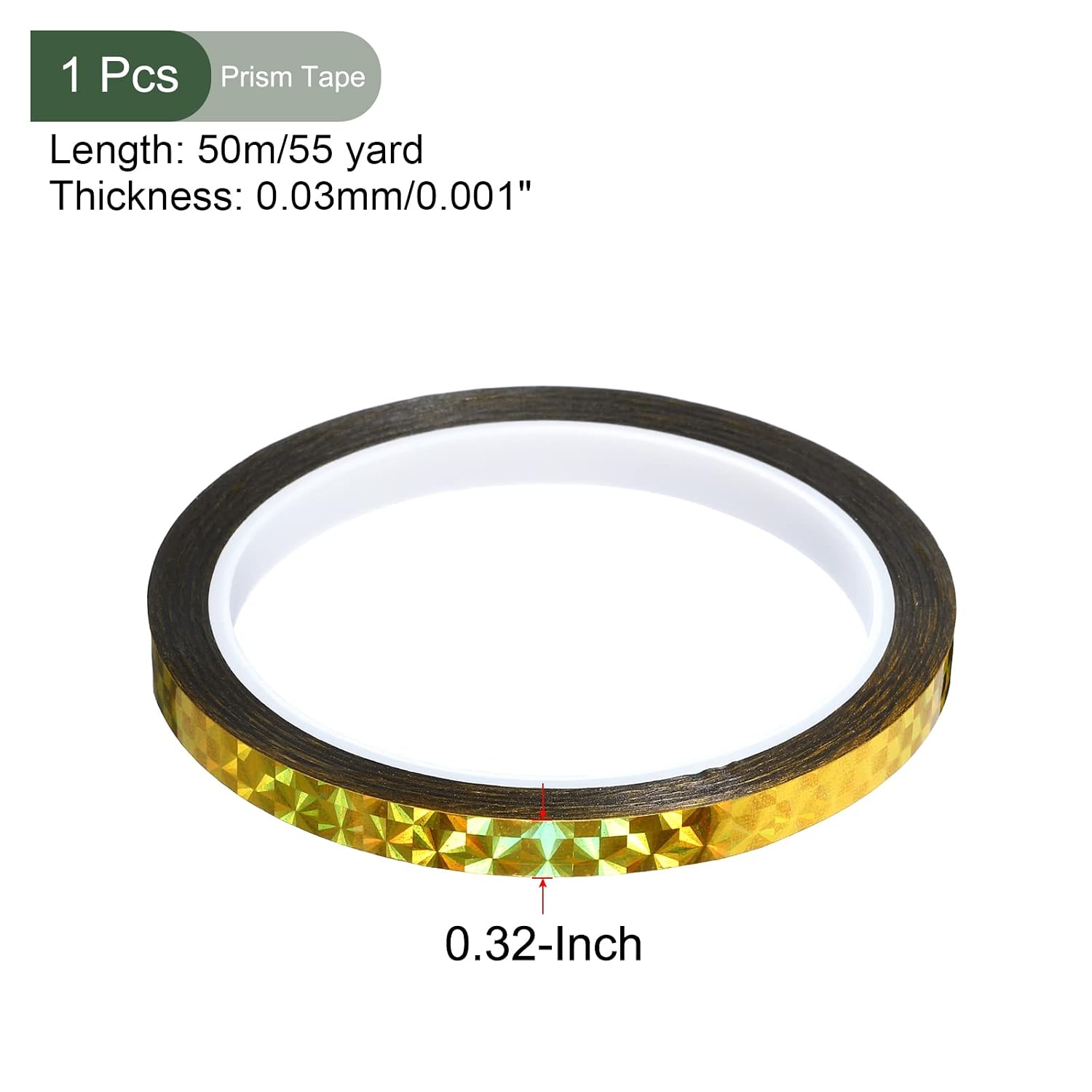 YOKIVE Prism Tape, Self Adhesive Holographic Reflective Decorative Tapes, Great for Craft Projects, DIY Art, Home, Daily Use (Gold, 0.3 Inch x 55 Yard)