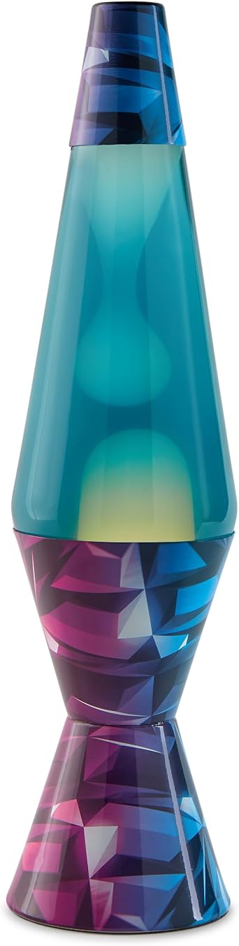 Spencer Gifts Lava Lamp - 14.5" Nanotech Hardplate - The Original Motion Lamp - Pink Wax and Blue Liquid with Polygon Printed Base Exclusive